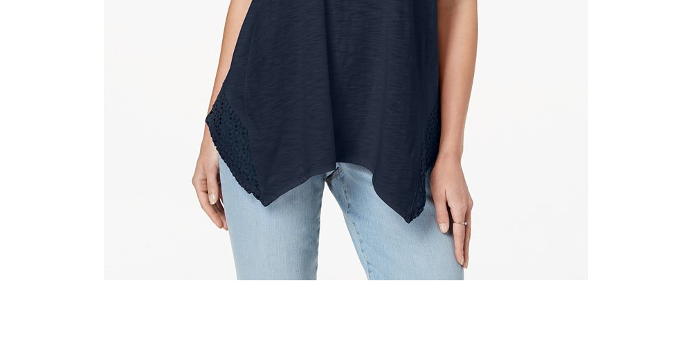 Camiseta feminina de crochê com bainha de lenço Style &amp; Co - Verde, tamanho XS