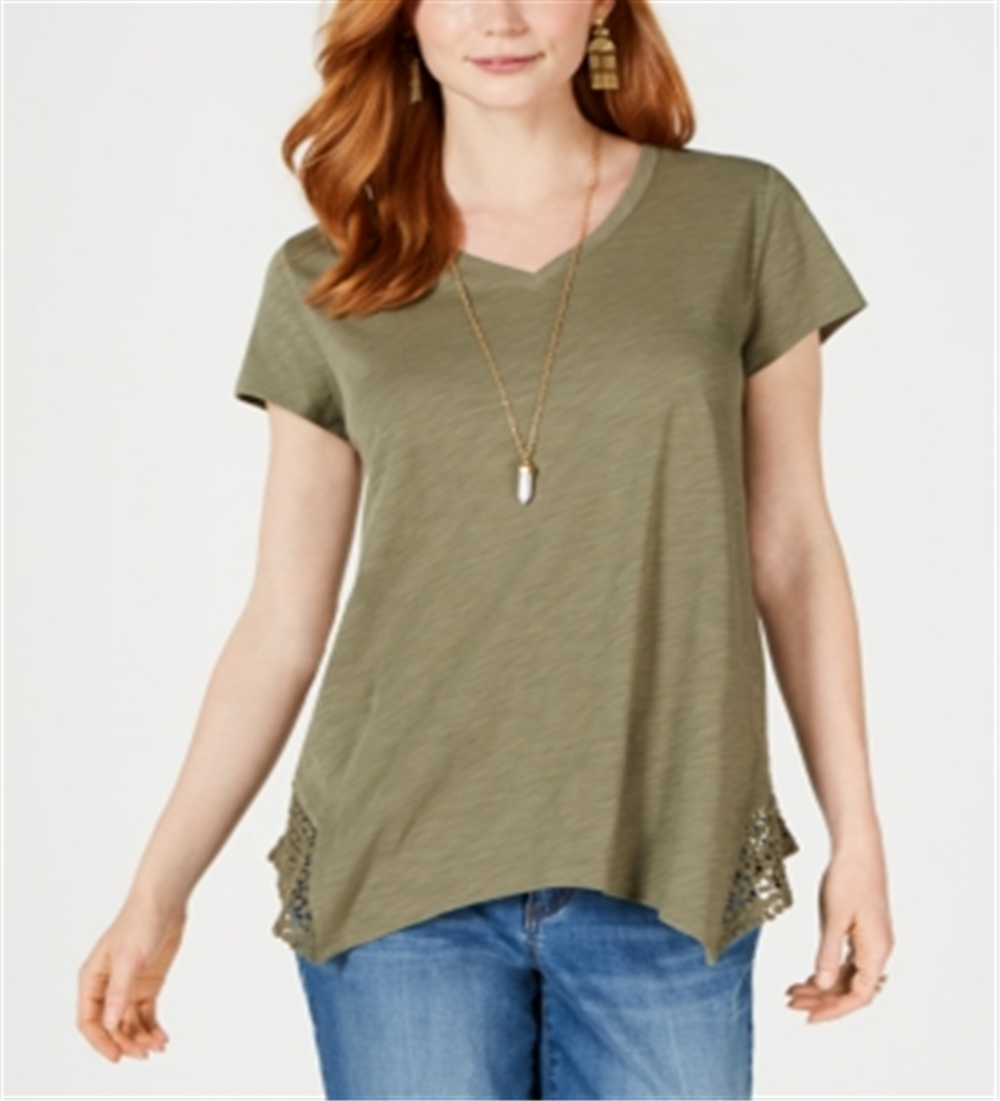 Camiseta feminina de crochê com bainha de lenço Style &amp; Co - Verde, tamanho XS