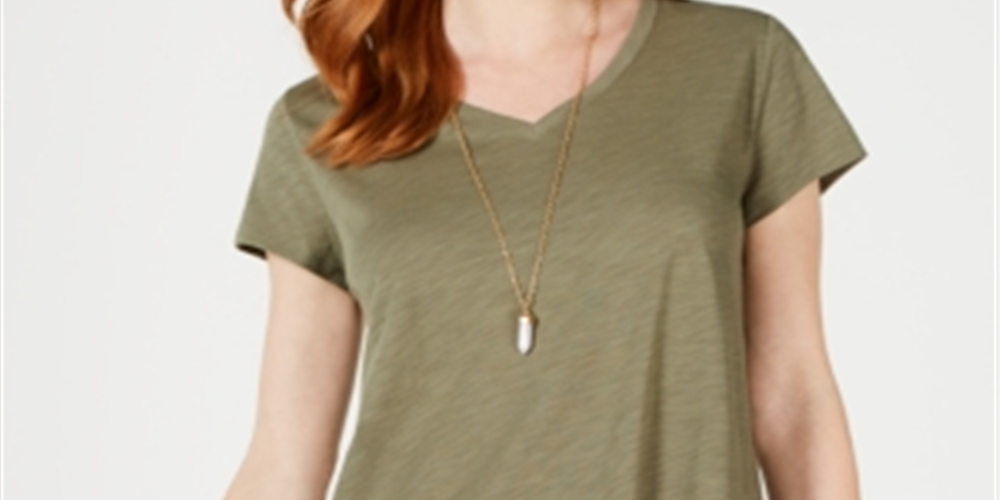 Camiseta feminina de crochê com bainha de lenço Style &amp; Co - Verde, tamanho XS