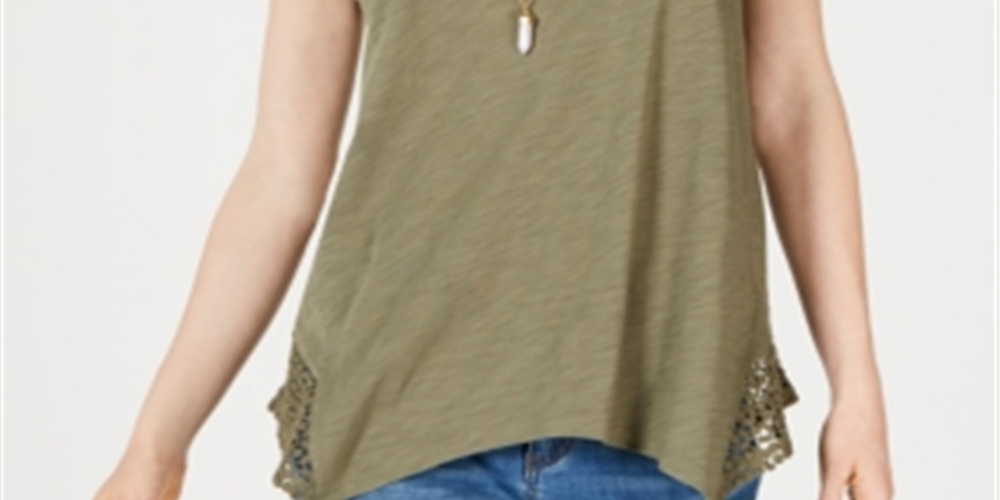 Camiseta feminina de crochê com bainha de lenço Style &amp; Co - Verde, tamanho XS