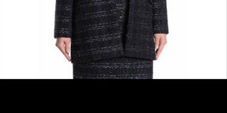 Calvin Klein Jaqueta Longa Aberta Feminina Metallic Tweed Azul Marinho Multi Tamanho 4