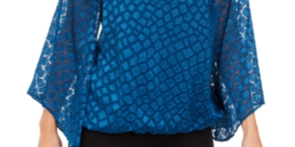 Blusa feminina Alfani com estampa de pele de cobra e bolhas, azul, tamanho pequeno P/M