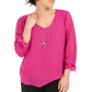 Blusa feminina com colar assimétrico JM Collection, rosa, tamanho X-S