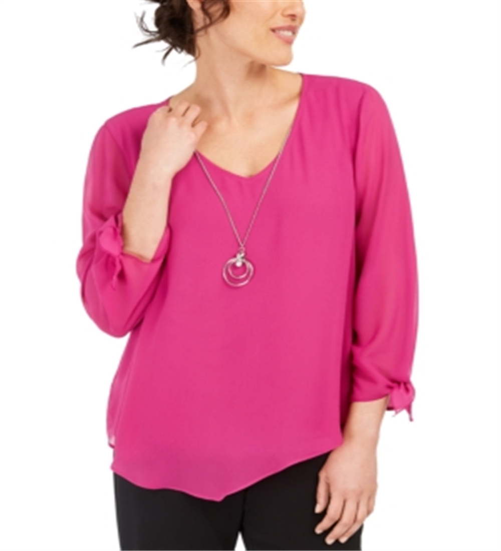 Blusa feminina com colar assimétrico JM Collection, rosa, tamanho X-S