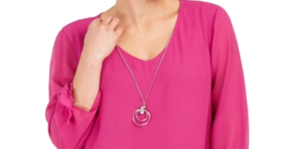 Blusa feminina com colar assimétrico JM Collection, rosa, tamanho X-S