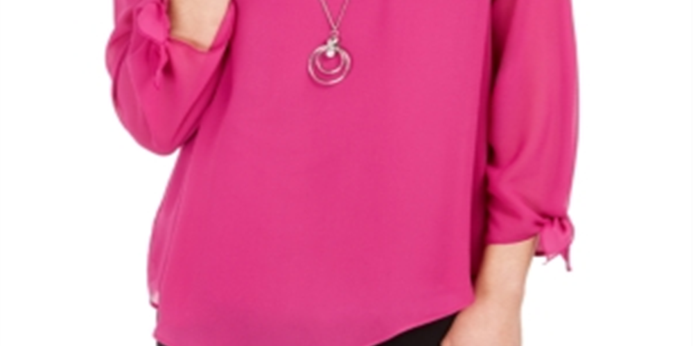 Blusa feminina com colar assimétrico JM Collection, rosa, tamanho X-S