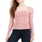 Blusa de malha franzida Crave Fame Juniors, amarela, tamanho pequeno