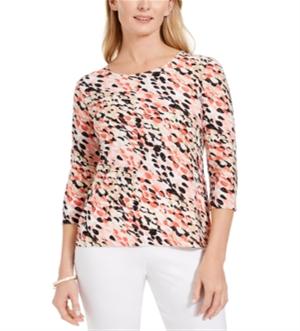 Camiseta feminina jacquard manga 3/4 da coleção JM, verde, tamanho pequeno