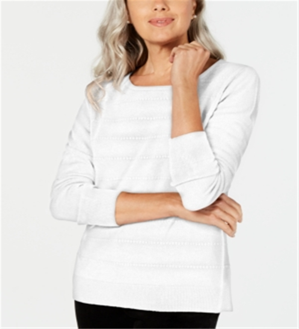 Karen Scott Suéter Feminino Petite Ottoman-Stitch Luxsoft Branco Tamanho Petite S