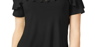 Blusa feminina Bar III com babados e ombros descobertos, preta, tamanho GG