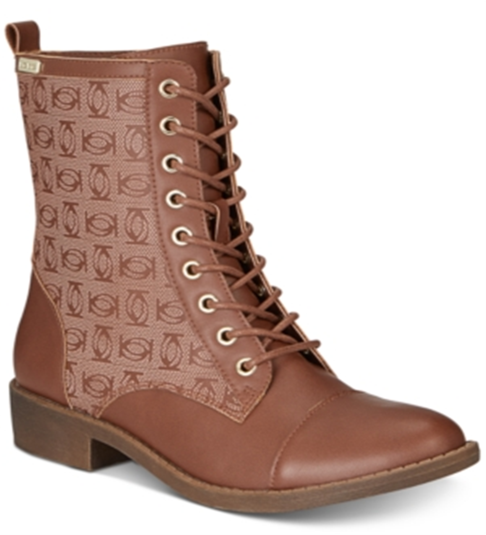 Botas femininas Bebe Olsen de couro com bico fechado e cano médio, marrom, tamanho 10 M