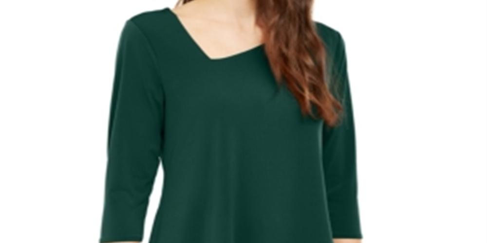 Blusa feminina Alfani com bainha assimétrica e manga 3/4, verde, tamanho médio