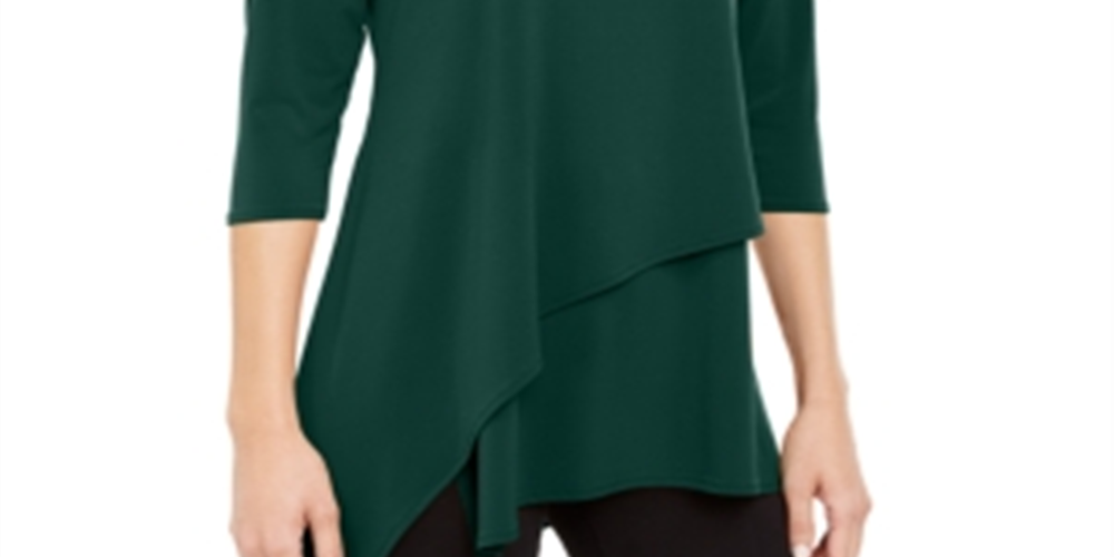 Blusa feminina Alfani com bainha assimétrica e manga 3/4, verde, tamanho médio