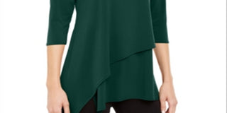 Blusa feminina Alfani com bainha assimétrica e manga 3/4, verde, tamanho médio