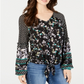 Top feminino com estampa mista e amarração frontal, preto, Happy Mix, tamanho XS