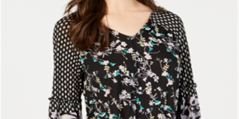 Top feminino com estampa mista e amarração frontal, preto, Happy Mix, tamanho XS