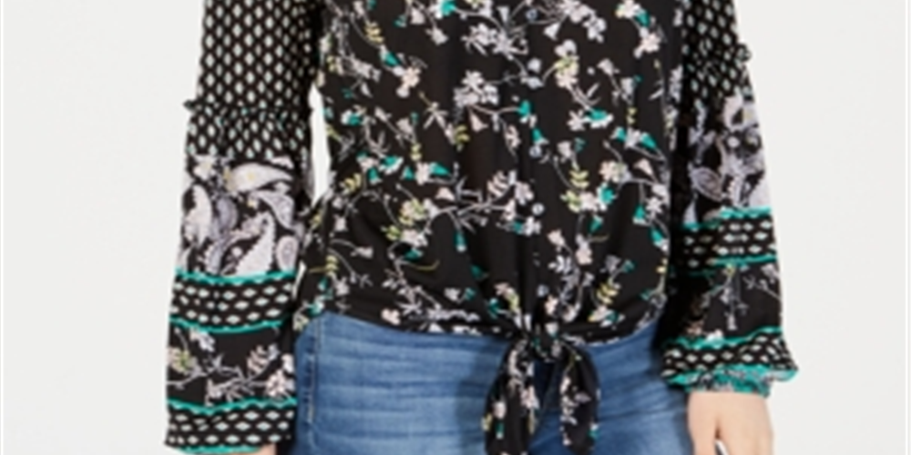 Top feminino com estampa mista e amarração frontal, preto, Happy Mix, tamanho XS