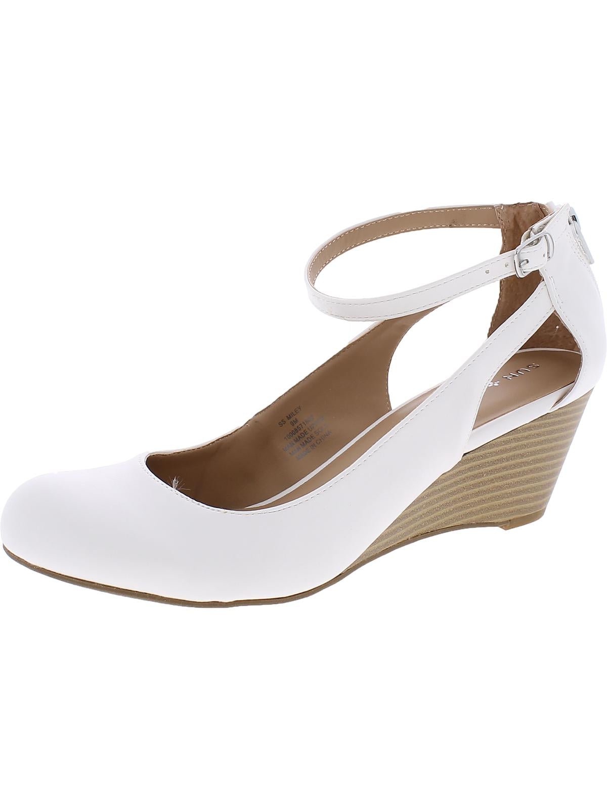 Sun + Stone Miley Faux Leather Elegante Wedge Heels Feminino Branco Tamanho 9 M