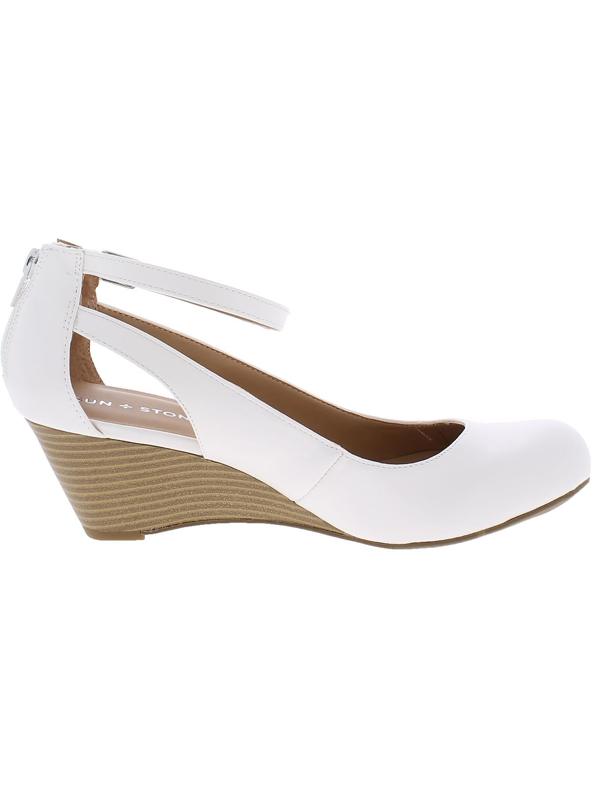 Sun + Stone Miley Faux Leather Elegante Wedge Heels Feminino Branco Tamanho 9 M