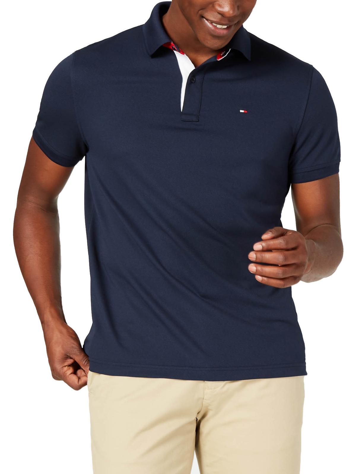 Polo Tommy Hilfiger Masculino de Algodão com Ajuste Personalizado, Azul Marinho, Tamanho 2XL