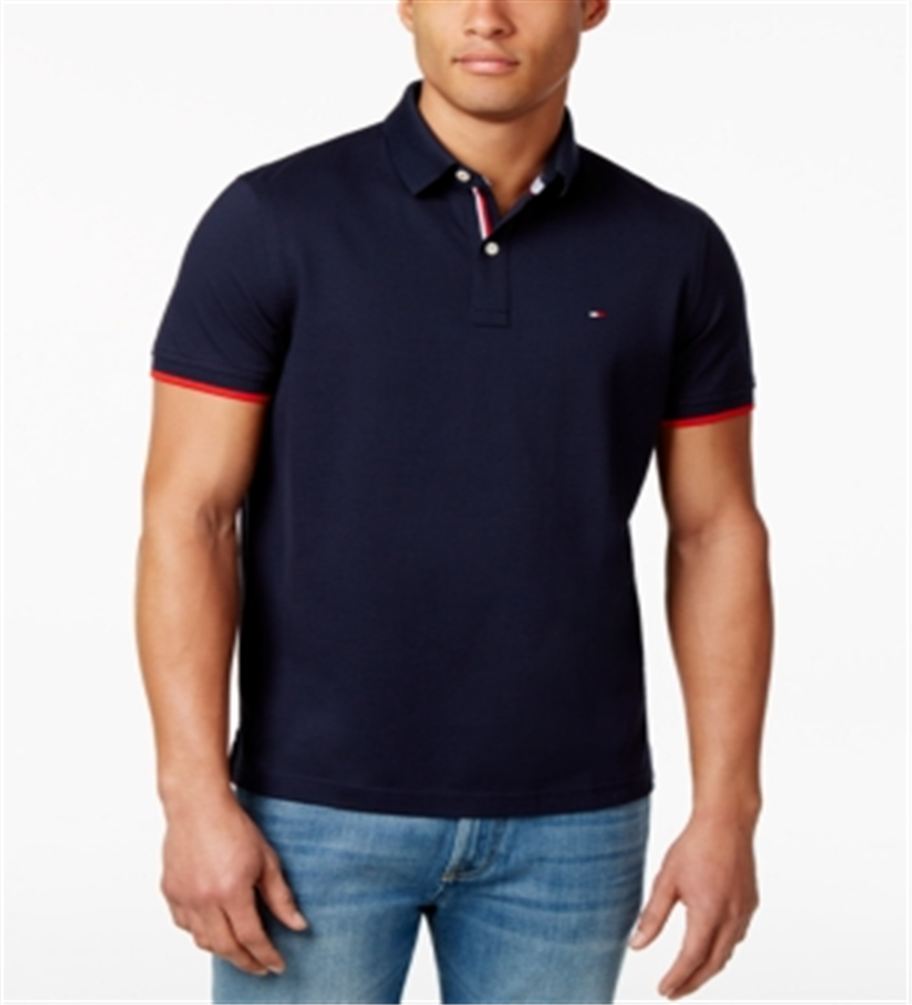 Polo Tommy Hilfiger Masculino de Algodão com Ajuste Personalizado, Azul Marinho, Tamanho 2XL