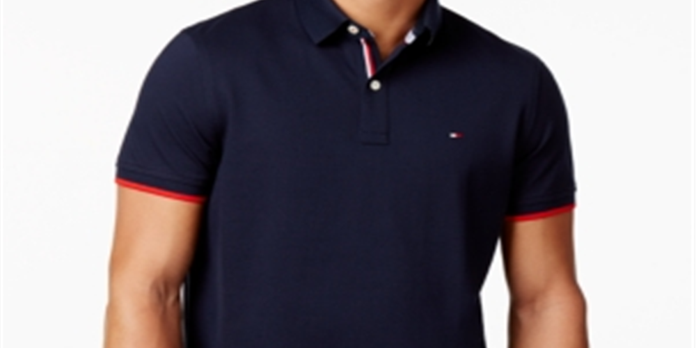 Polo Tommy Hilfiger Masculino de Algodão com Ajuste Personalizado, Azul Marinho, Tamanho 2XL