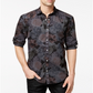 Camisa masculina de algodão com estampa floral e botões NC, cinza, tamanho XS