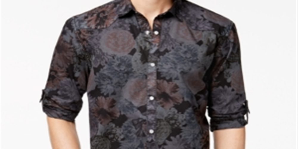 Camisa masculina de algodão com estampa floral e botões NC, cinza, tamanho XS