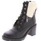 Botas de couro com zíper e cadarço Marc Fisher femininas, bico fino, sola de couro, acabamento em pele, bico redondo Lansly, salto bloco, zíper, tamanho 10 M