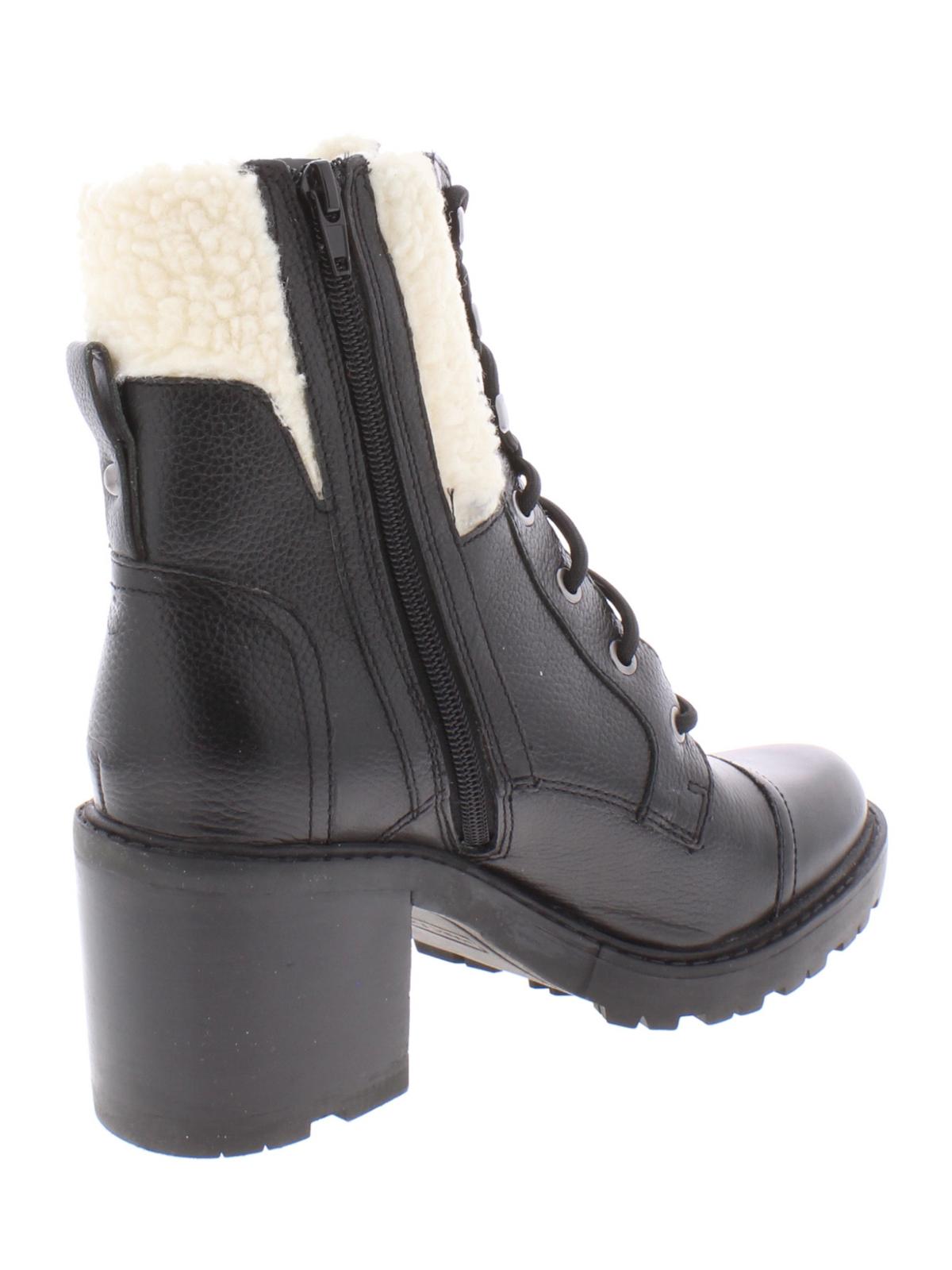 Botas de couro com zíper e cadarço Marc Fisher femininas, bico fino, sola de couro, acabamento em pele, bico redondo Lansly, salto bloco, zíper, tamanho 10 M