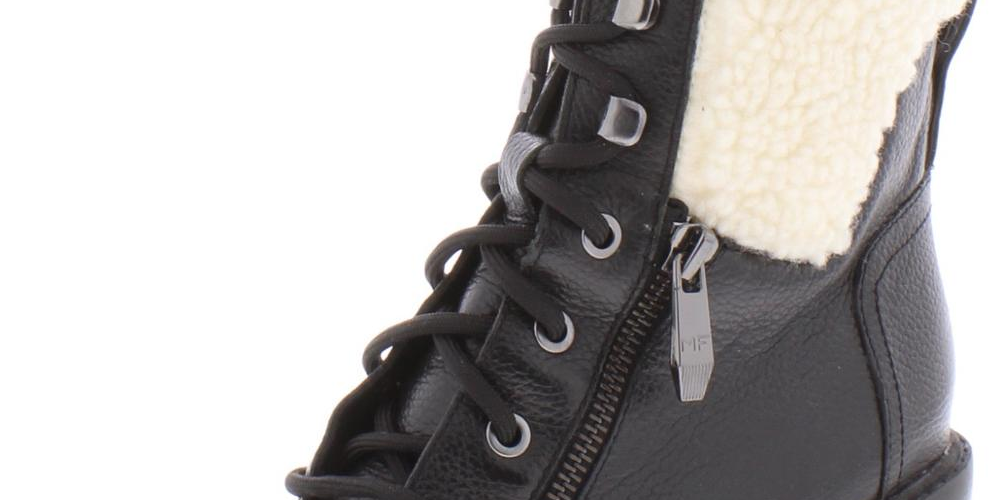 Botas de couro com zíper e cadarço Marc Fisher femininas, bico fino, sola de couro, acabamento em pele, bico redondo Lansly, salto bloco, zíper, tamanho 10 M