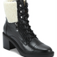 Botas de couro com zíper e cadarço Marc Fisher femininas, bico fino, sola de couro, acabamento em pele, bico redondo Lansly, salto bloco, zíper, tamanho 10 M