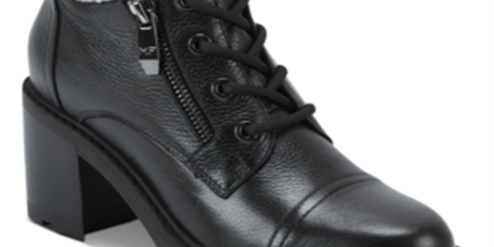 Botas de couro com zíper e cadarço Marc Fisher femininas, bico fino, sola de couro, acabamento em pele, bico redondo Lansly, salto bloco, zíper, tamanho 10 M