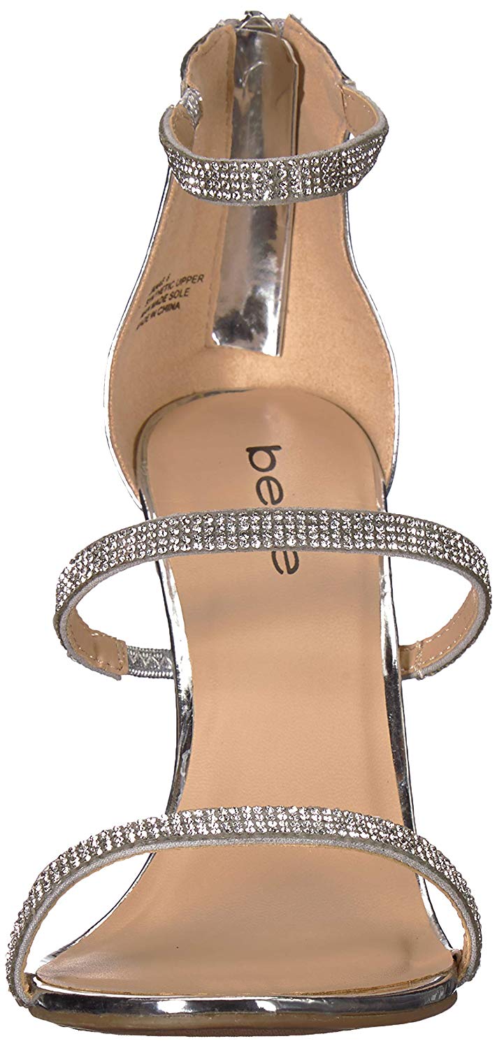 Sandálias femininas Bebe Janae com tiras abertas para ocasiões especiais, cinza, tamanho 7,5 M