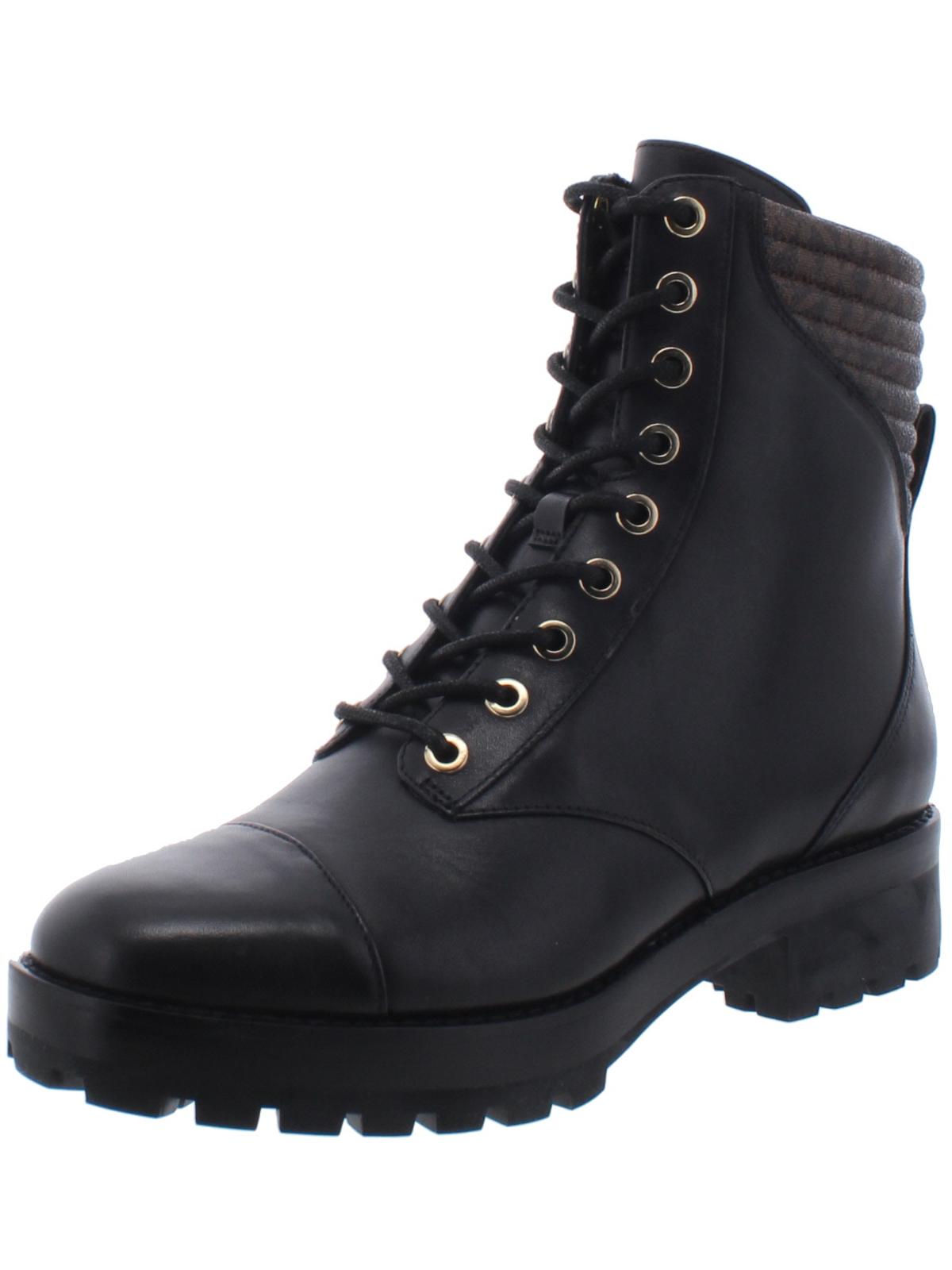 Botas militares masculinas Michael Kors Bastian de couro com bico fechado e cano curto, pretas, tamanho 5,5