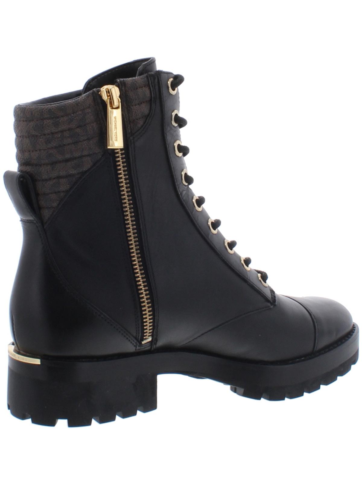 Botas militares masculinas Michael Kors Bastian de couro com bico fechado e cano curto, pretas, tamanho 5,5