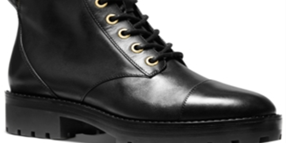 Botas militares masculinas Michael Kors Bastian de couro com bico fechado e cano curto, pretas, tamanho 5,5