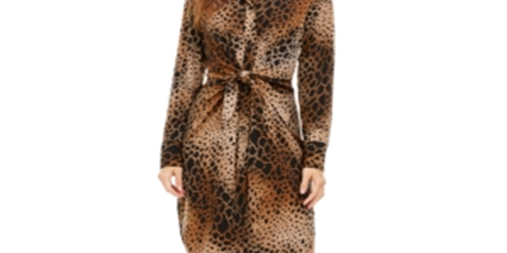 Vestido-camisa com estampa animal feminino Alfani, marrom, tamanho 4P