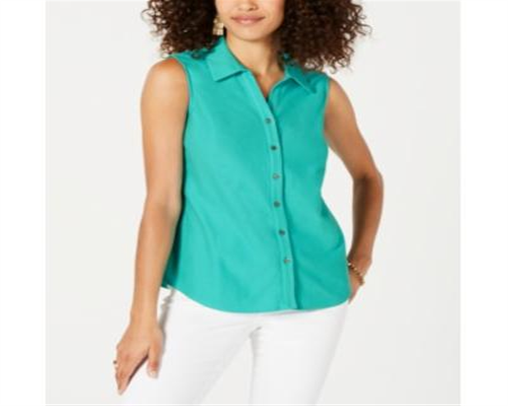 Camisa feminina sem mangas Charter Club Piquet com pedra turquesa, tamanho 6