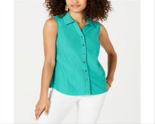 Camisa feminina sem mangas Charter Club Piquet com pedra turquesa, tamanho 6