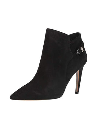 Sam Edelman Feminino Fivela Acolchoada Accent Logo Fiora Bico Fino Salto Agulha Zíper Couro Preto Tamanho 7,5 M