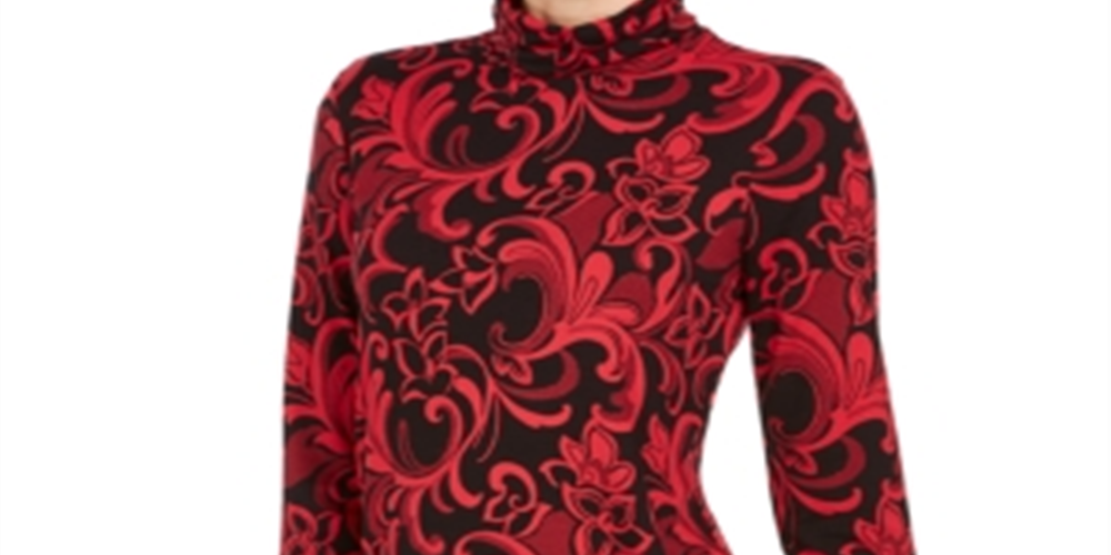 Blusa feminina de gola alta estampada JM Collection, vermelha, tamanho pequeno G