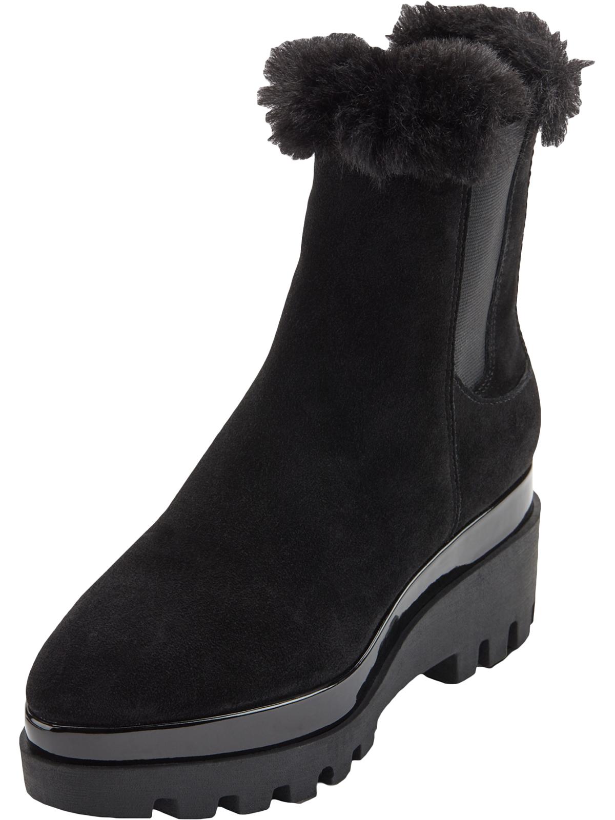 Botas femininas DKNY de tecido com bico amendoado e cano curto, pretas, tamanho 7,5 m