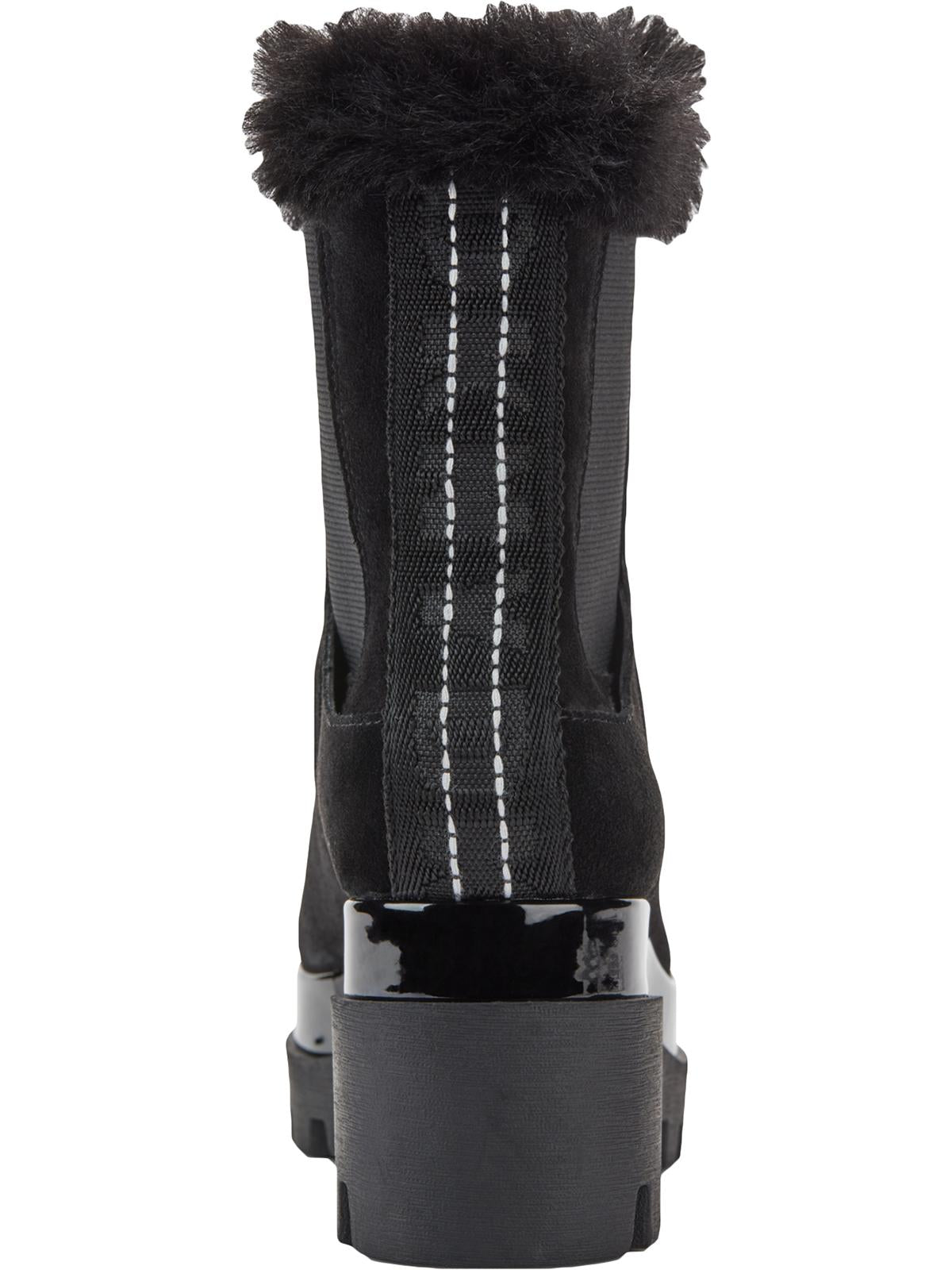 Botas femininas DKNY de tecido com bico amendoado e cano curto, pretas, tamanho 7,5 m