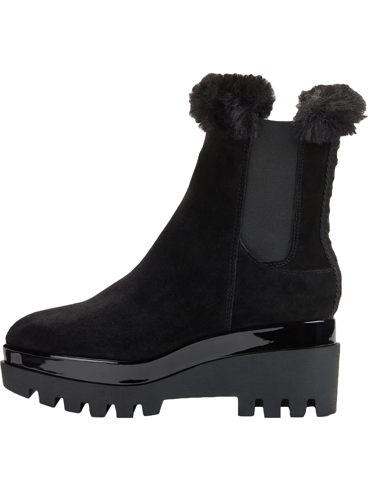 Botas femininas DKNY de tecido com bico amendoado e cano curto, pretas, tamanho 7,5 m