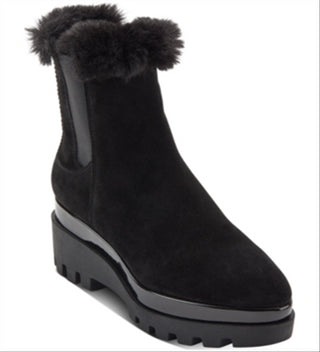 Botas femininas DKNY de tecido com bico amendoado e cano curto, pretas, tamanho 7,5 m