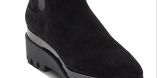 Botas femininas DKNY de tecido com bico amendoado e cano curto, pretas, tamanho 7,5 m