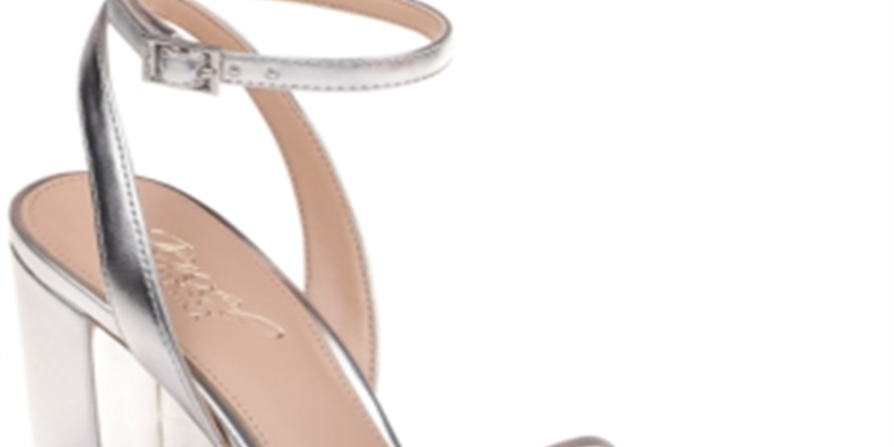 Sandália feminina Jewel Badgley Mischka com salto bloco e nó Krystal, tamanho 6 M, prateada