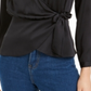 BAR III Blusa feminina manga comprida gola V falso envelope para usar no trabalho, preta, tamanho M
