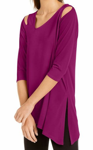 Blusa assimétrica com ombros descobertos Alfani feminina, roxa, tamanho médio